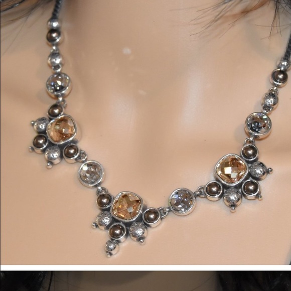 Selene Neutral Brighton Necklace Cabochon Pearls Yellow Clear Crystals Retired - Picture 5 of 5
